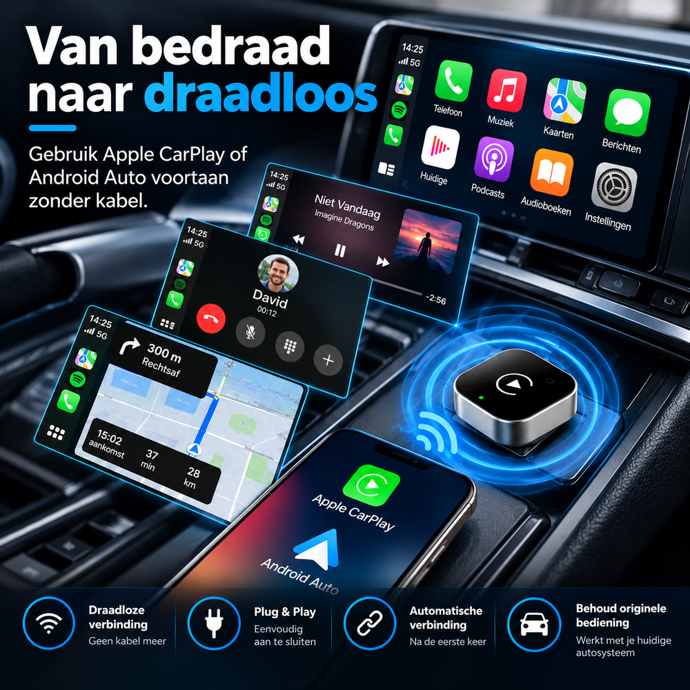 DriveNova Draadloze CarPlay & Android Auto Adapter