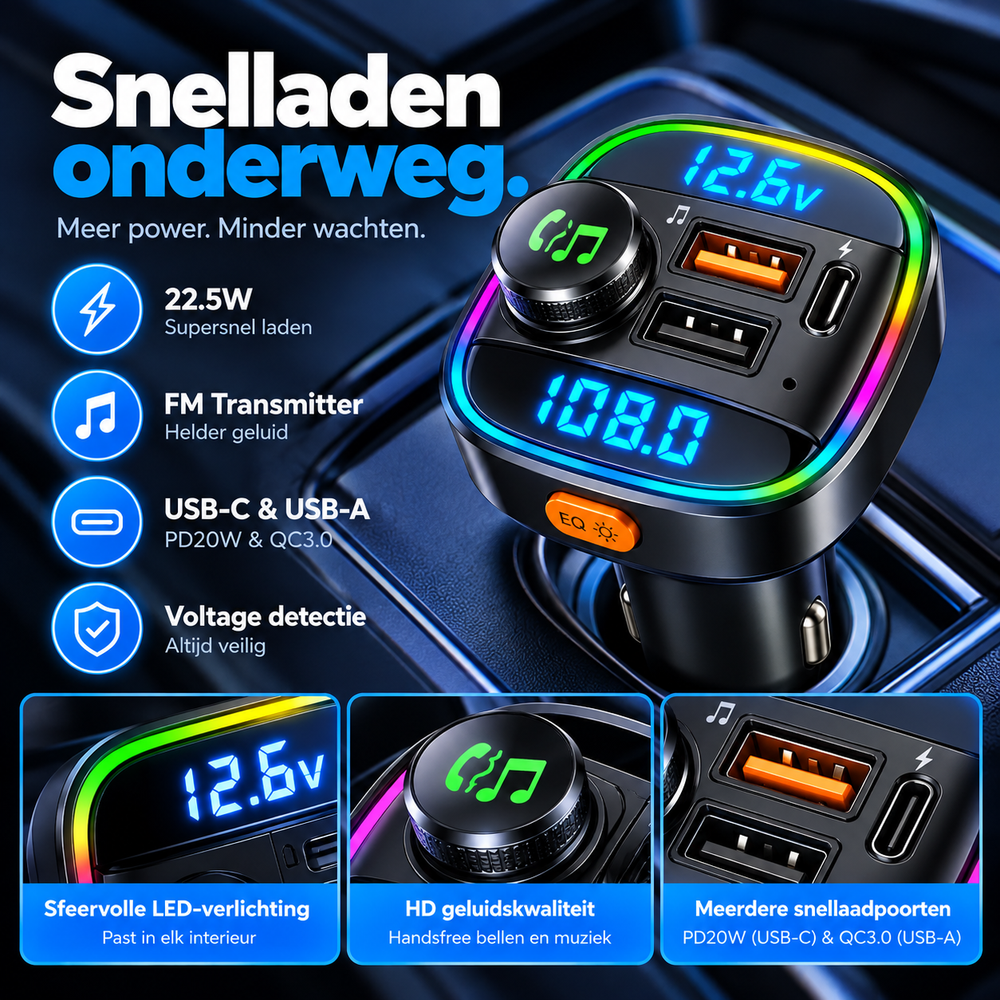 Transmiter FM Bluetooth i szybka ładowarka