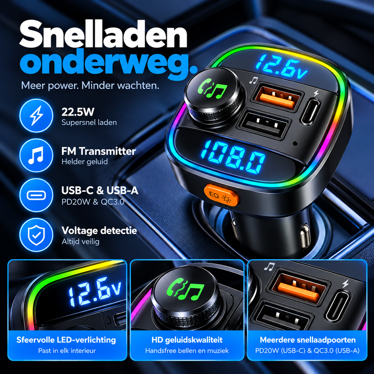 Transmiter FM Bluetooth i szybka ładowarka