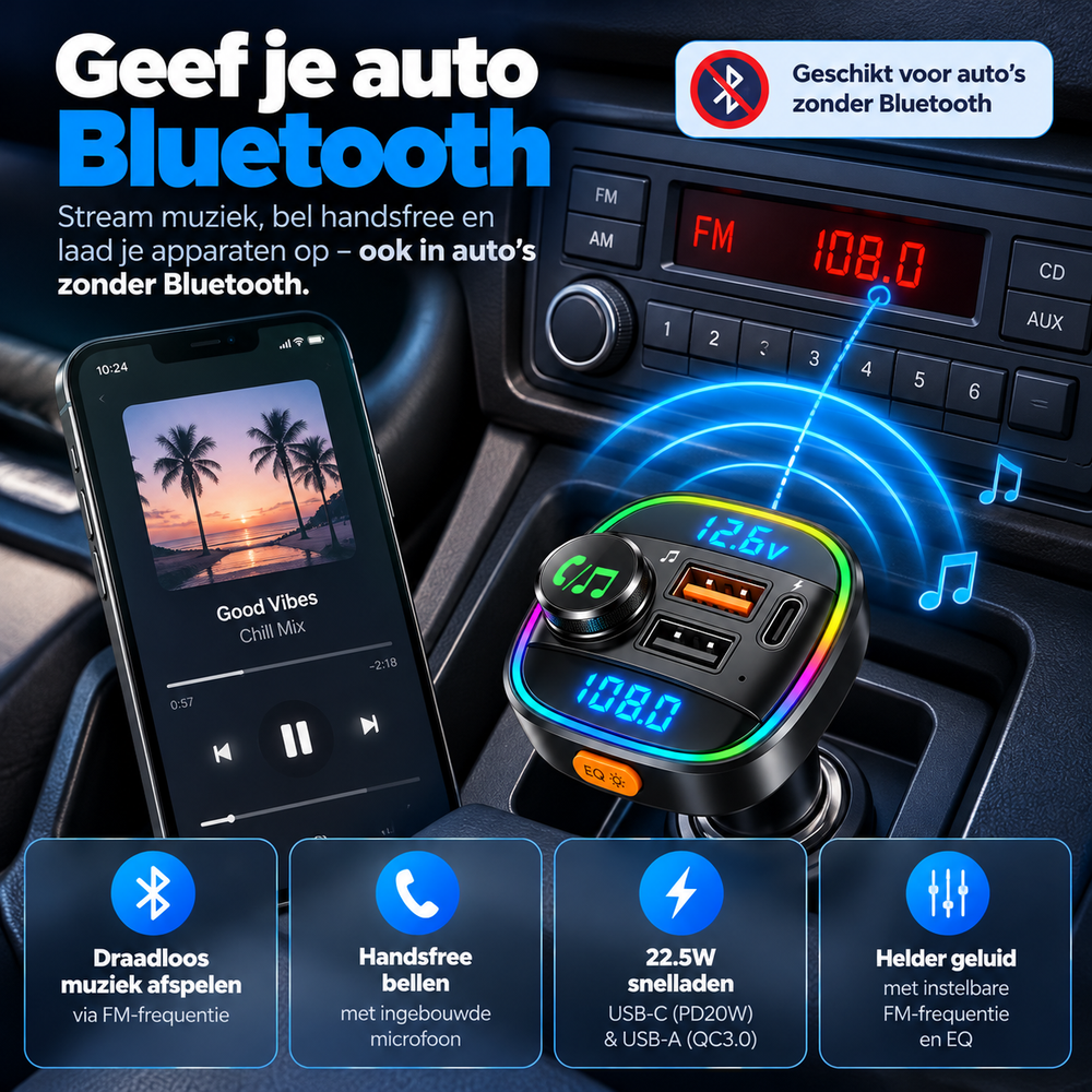 Transmiter FM Bluetooth i szybka ładowarka