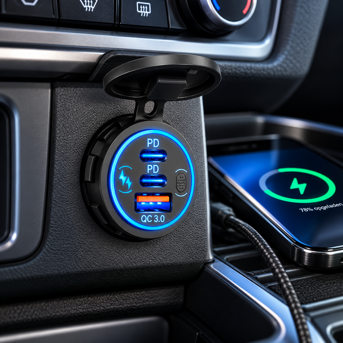 DriveNova PowerPort 78W – Dubbele USB-C Inbouwlader