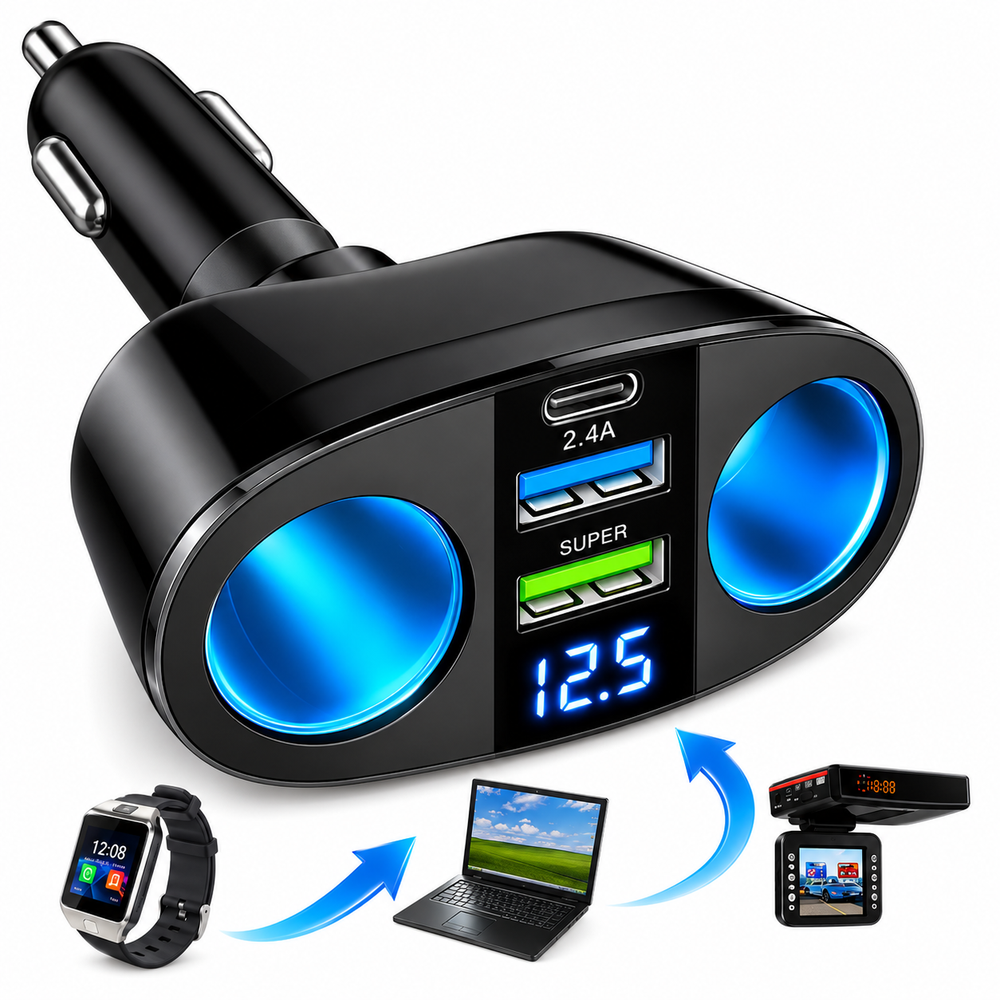 2-in-1 Auto Stopcontactverdeler & Snellader